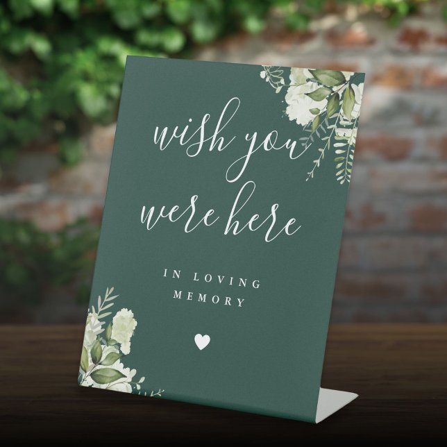 Signe De Table Emerald Greenery Vous étiez ici en mémoire (Emerald Greenery Wish You Were Here In Memory Pedestal Sign)