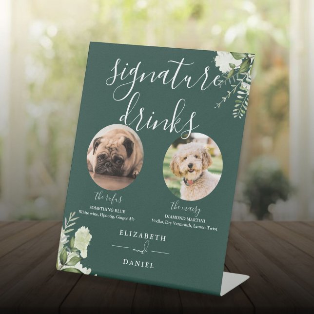 Signe De Table Emerald Mariage Pet Chien Signature Boissons (Emerald Wedding Pet Dog Signature Drinks Pedestal Sign)