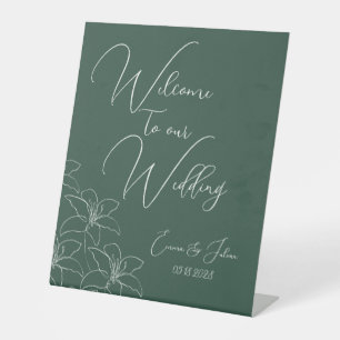Signe De Table Emerald White Lilies Calligraphie Mariage de bienv