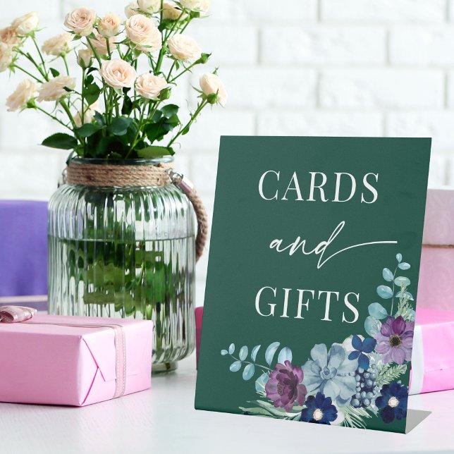 Signe De Table Émeraude vert aquarelle fleurie Mariage d'hiver (Créateur téléchargé)