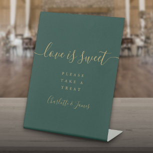 Signe De Table Émeraude Vert Et Or Script L'amour Est Un Faveur D