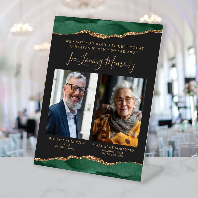 Signe De Table En Mémoire Affectueuse 2 Photo Vert Foncé Mariage (Créateur téléchargé)