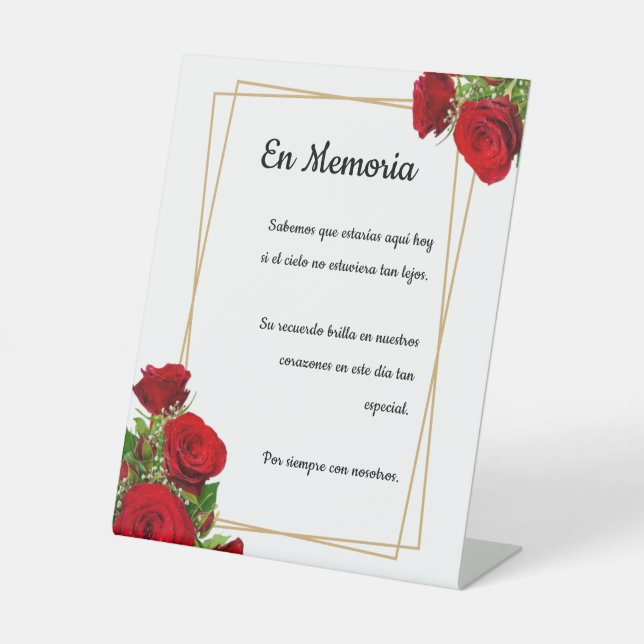 Signe De Table En Mémoire Aimante Roses Rouges Table de Mariage E (Recto)