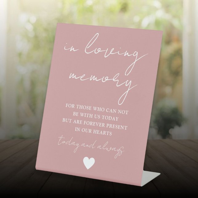 Signe De Table En Mémoire Amoureuse Élégant Script Dusty Rose ros (In Loving Memory Elegant Script Dusty Rose Pink Pedestal Sign)