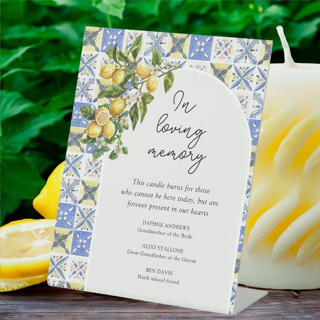 Signe De Table En mémoire d'amour Citron thème Mariage souvenir (In Loving Memory rembrance sign from the Lemon Grove Wedding Collection by Darling & May)