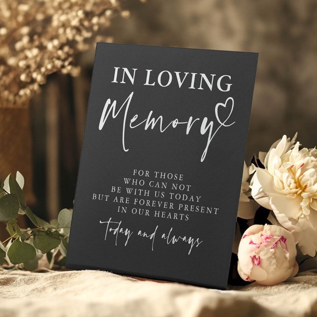 Signe De Table En mémoire d'amour Mariage mémorial moderne noir (In Loving Memory Memorial Remembrance Table Sign)