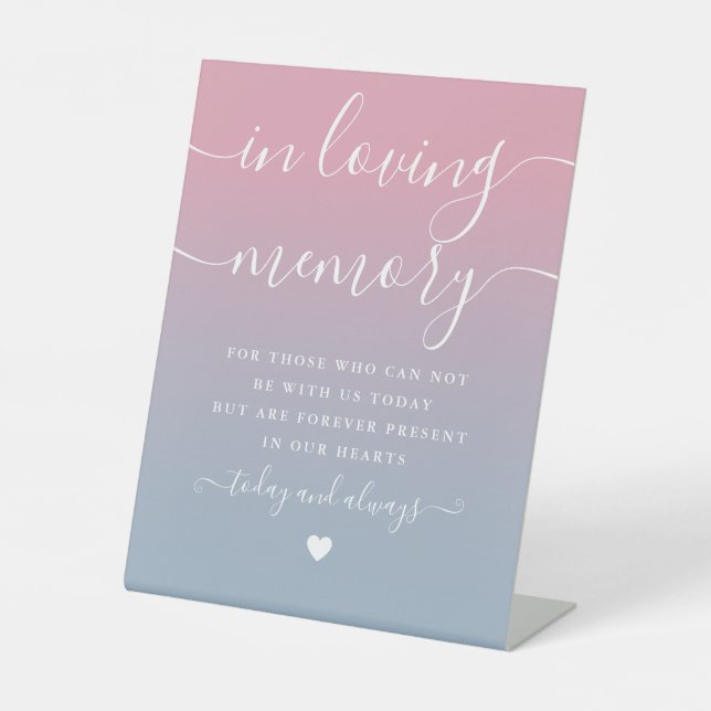 Signe De Table En mémoire d'amour Mariage rose bleu (Recto)