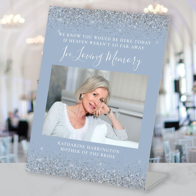 Signe De Table En mémoire d'amour photo Dusty Blue Silver Mariage (Créateur téléchargé)