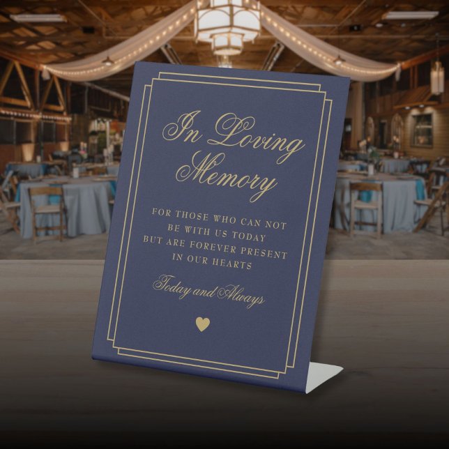 Signe De Table En souvenir affectueux Navy Blue et Gold Memorial  (In Loving Memory Navy Blue And Gold Memorial Pedestal Sign)