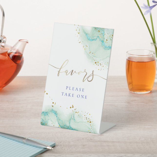 Signe De Table encre aquarelle turquoise faveurs guéridon (In SItu)