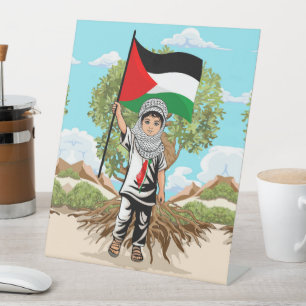 Signe De Table Enfant avec Keffiyeh Palestine Drapeau et olivier