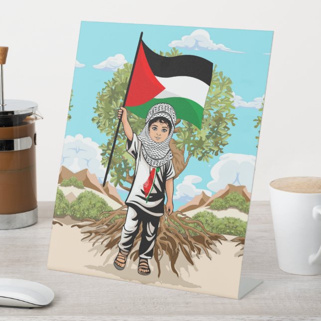 Signe De Table Enfant avec Keffiyeh Palestine Drapeau et olivier (In SItu)