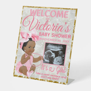 Signe De Table Enfant ethnique fille rose Baby shower photo Bienv