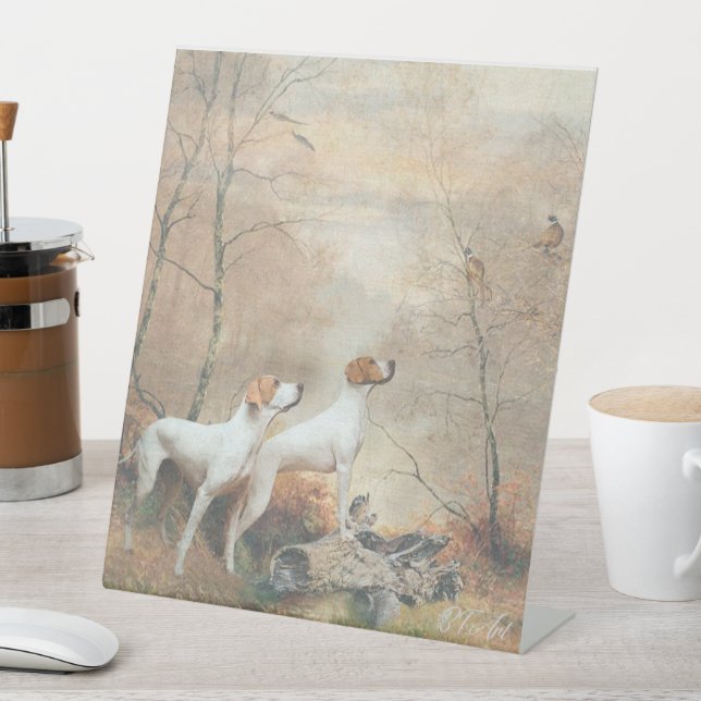 Signe De Table English Pointer chasse les faisans (In SItu)