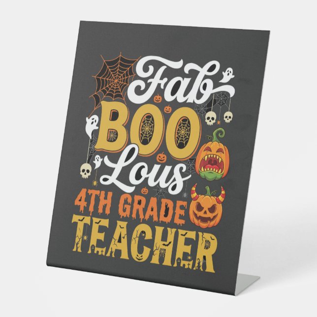 Signe De Table Enseignant de 4e année Faboolous Halloween (Recto)