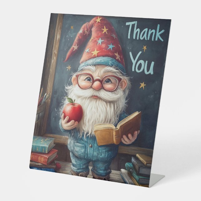 Signe De Table Enseignant Gnome Cute - Illustration Merci (Recto)
