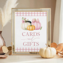 Enseigne Cartes et Cadeaux Citrouille Gingham Rose