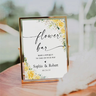 Signe De Table Enseigne de bar à fleurs florales jaunes élégantes
