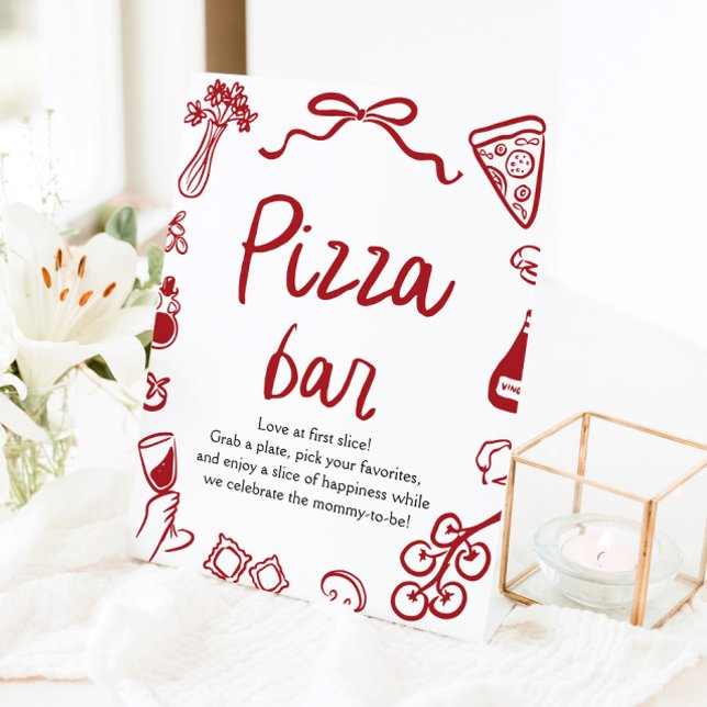 Signe De Table Enseigne de bar à pizza « That's amore » dessinée  (Red Italian Hand Drawn That's amore Pizza Bar Sign)