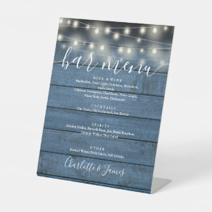 Signe De Table Enseigne de bar de mariage en bois rustique bleu a