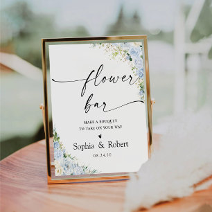 Signe De Table Enseigne de bar florale bleue poussiéreuse élégant