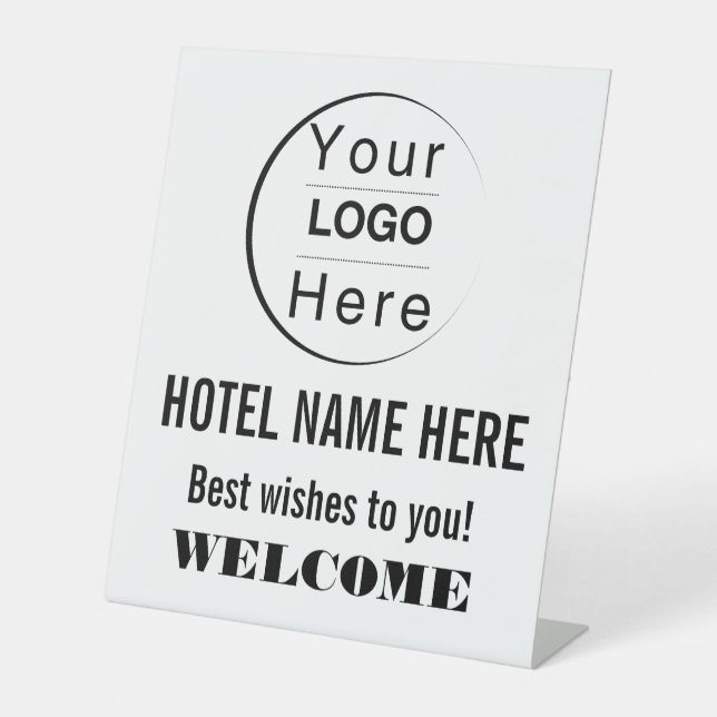 Signe De Table Enseigne de bienvenue d'hôtel modifiable avec logo (Recto)