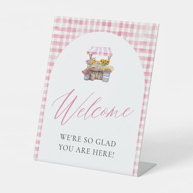 Signe De Table Enseigne de bienvenue Gingham rose tout droit du m (Recto)