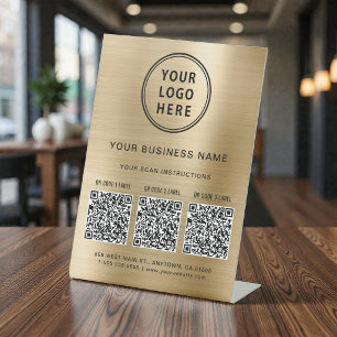 Signe De Table Enseigne de logo d'entreprise 3 codes QR Or
