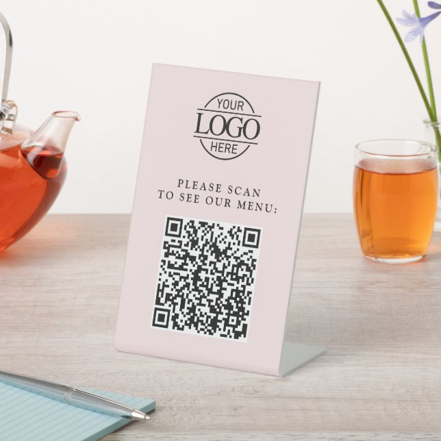 Signe De Table Enseigne de menu de code QR de logo d'entreprise p (In SItu)