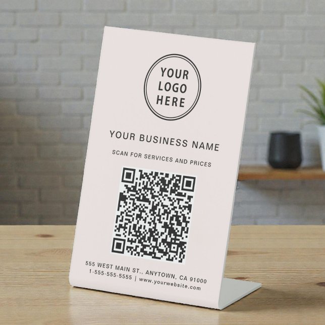Signe De Table Enseigne de numérisation de code QR rose du logo d (Business Logo Scan Me QR Code Pink Pedestal Sign)