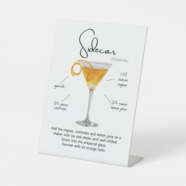 Signe De Table Enseigne de piédestal de cocktail Sidecar classiqu (Recto)