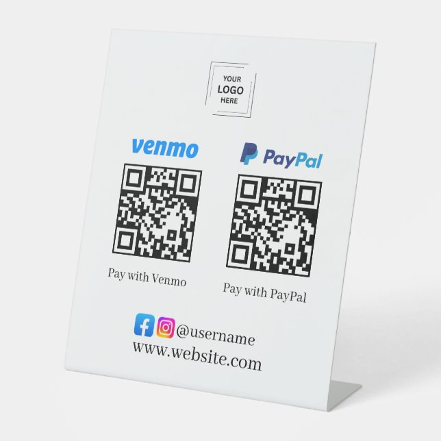 Signe De Table Enseigne de socle de code QR Venmo PayPal pour pay (Recto)