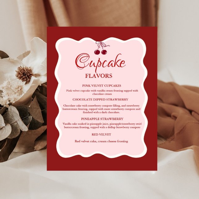 Signe De Table Enseigne des saveurs de Cupcake rouge et rose pour (Créateur téléchargé)