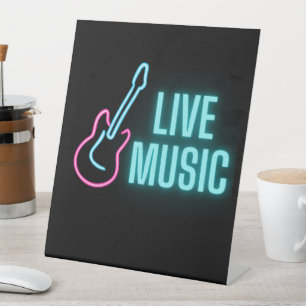 Signe De Table Enseigne néon de guitare de musique live sur socle