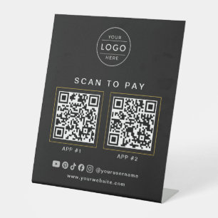 Signe De Table Enseigne sociale QR de logo noir élégant pour entr