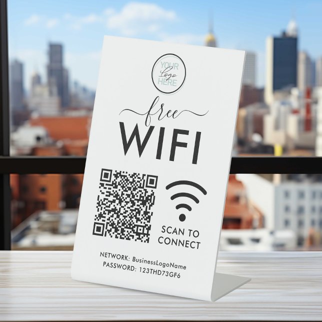 Signe De Table Enseigne WiFi pour Entreprises – Logo, Code QR & R (Créateur téléchargé)