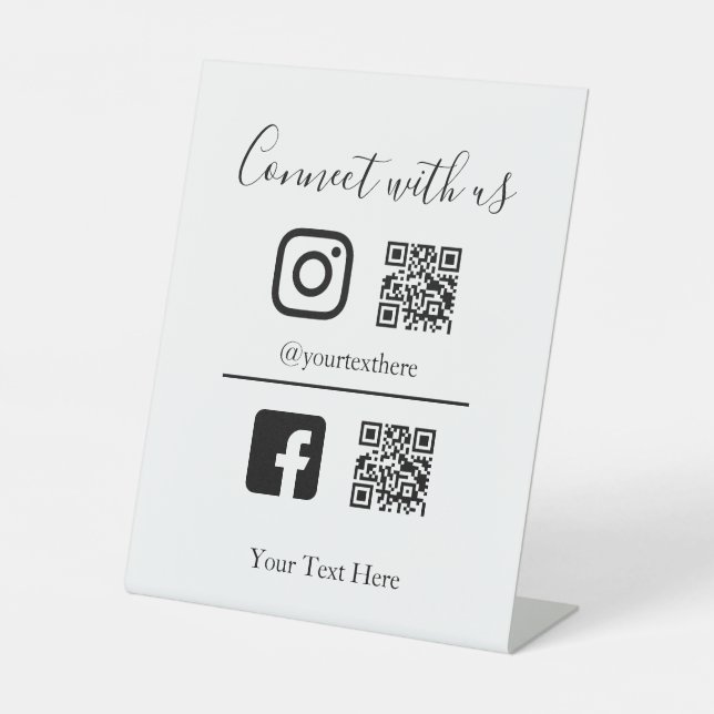 Signe De Table Entreprise Code QR Instagram Facebook Sign (Recto)