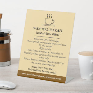 Signe De Table Entreprise de café ou maison de café ou restaurant
