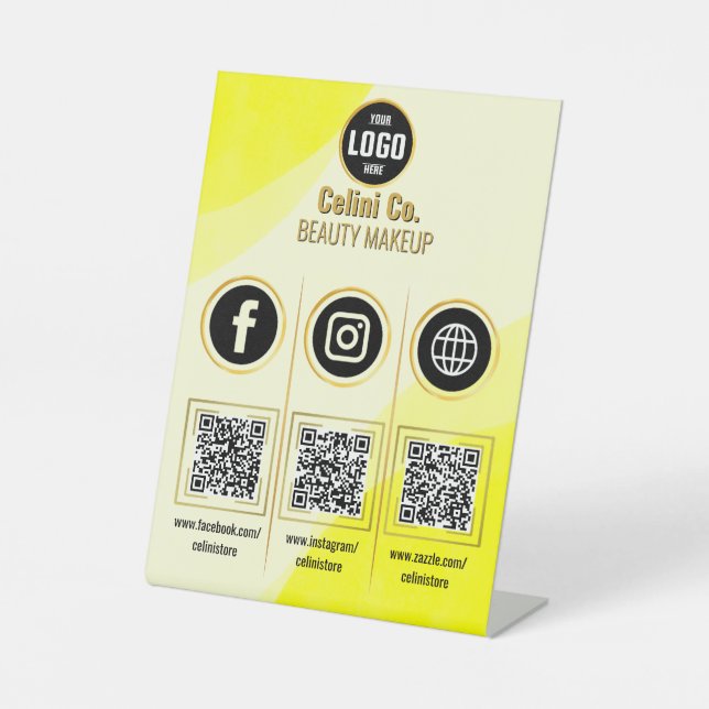 Signe De Table Entreprise Social Médias QR Code Signal - Jaune (Recto)