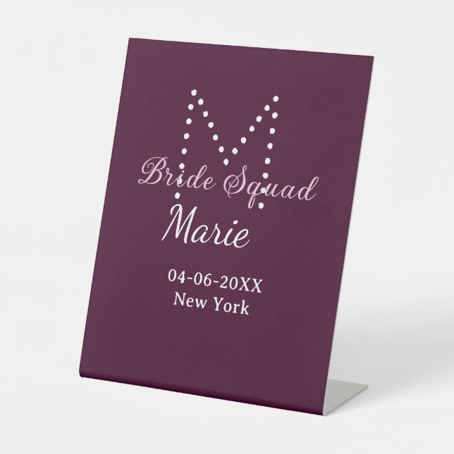Signe De Table Équipe de la mariée ajoutez nom monogramme demoise (Recto)