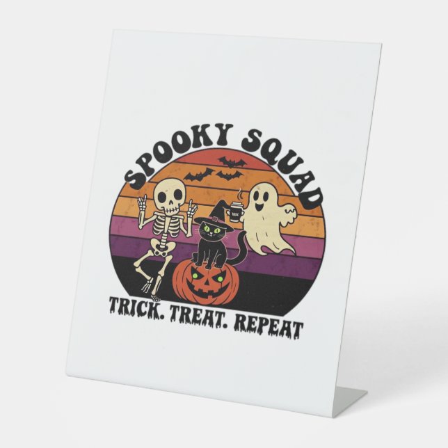 Signe De Table Équipe Spooky Retro Halloween Design (Texte Noir)  (Recto)