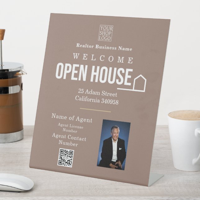 Signe De Table Estate Open House Logo Photo Light Brown (In SItu)