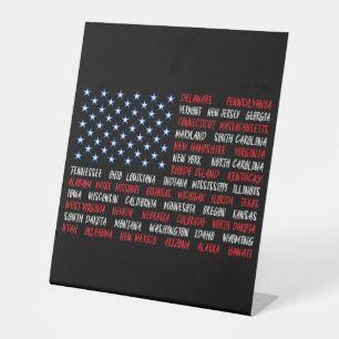 Signe De Table États-Unis Drapeau américain Tous les 50 noms d'Ét