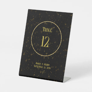 Signe De Table Étoiles D'Or En Noir Sur Tablette Cercle D'Or