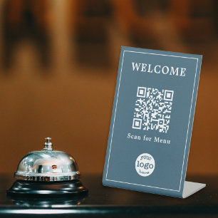 Signe De Table Eucalyptus Blue Cafe Menu QR Code Business Logo