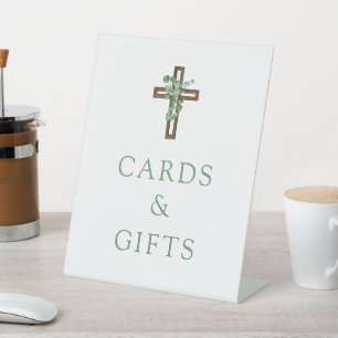Signe De Table Eucalyptus Cross Moderne Baptême Cartes et Cadeaux