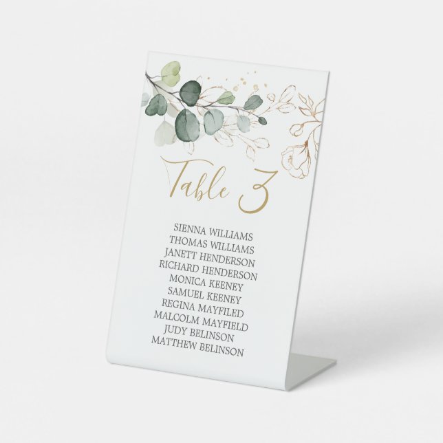 Signe De Table Eucalyptus Gold Floral Seating Chart Numéros de ta (Recto)