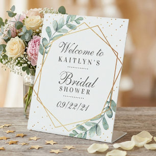Signe De Table Eucalyptus Gold Géométrique Baby Shower de Mariage