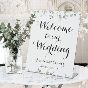 Signe De Table Eucalyptus Green Calligraphy Mariage de bienvenue