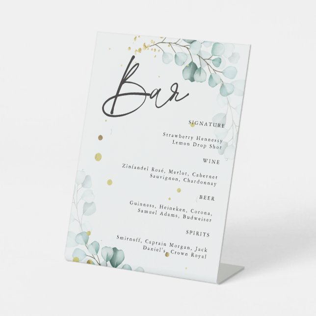 Signe De Table Eucalyptus Moderne Mariage Bar à cocktails Signal (Recto)